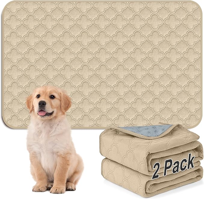 FunFurry Washable Pee Pads for Dogs - 2 Pack Reusable Waterproof Puppy Training Pads, Super Absorbent with Dog Paw Shape Non-Slip Backing (Cream, 24" X 36" - 2 Pack)
