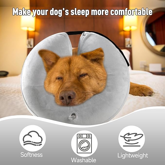 Inflatable Dog Cone, Soft Dog Cone Collar After Surgery for Alternative with Enhanced Anti-Licking Guard Shield Adjustable Detachable, Elizabethan Collar (S, Gray)