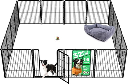 FXW Homeplus Unleashed Indoor Dog Playpen - Stress-Free and Safe Play, Heavy Duty 32 Inch 16 Panels Dog Pen for Small and Medium Dogs, Black│Patented