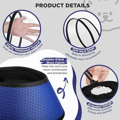 Soft Dog Cone for Dogs After Surgery,Transparent Breathable Dog Cone Collar for Small Large Medium Size Dog,Adjustable Depth Pet Recovery Collars,Elizabethan Collar for Dogs Stop Licking (Blue-S)