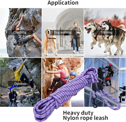 Long Dog Leash for Training 20Ft-Reflective Nylon Rope with Swivel Hook-Recall Agility Lead for Large Small Medium Dogs Outside Walking Hiking-Purple Diam 1/2"