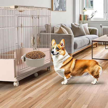 Mechpia 4 Pieces Crate Dog Bowl, Removable Stainless Steel Pet Kennel Hanging Food Water Feeder Bowl Cage Coop Cup for Puppy Medium Dog Cat Rabbit Ferret Bird