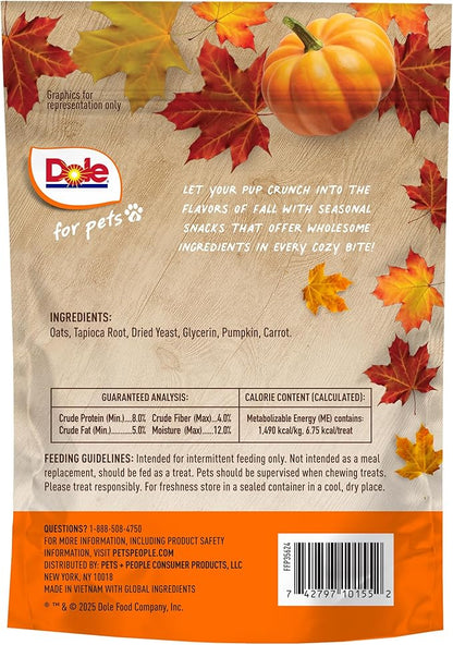 Dole for Pets Dog Biscuits Pup-kin Spice Pumpkin Fall Flavor, Real Vegetable Flavor Vegan Crunchy Treats, No Wheat Corn Soy or Artificial Additives, Bite Size Training Snacks for Dogs, 7 Oz