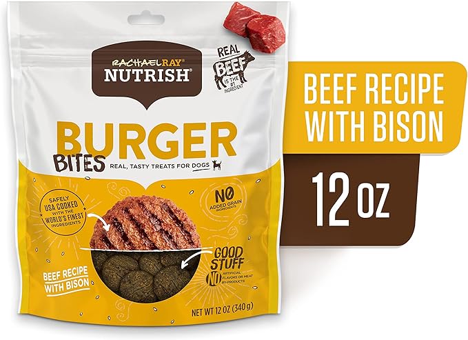 Nutrish Burger Bites Beef Recipe with Bison Premium Dog Treats, 12 oz. Pouch (Rachael Ray) (Pack of 2)