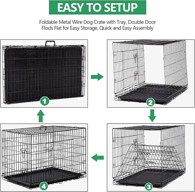 Dog Crate, 24/30/36/42/48 Inch Dog Crates for Small Medium Large Dogs Indoor, Folding Metal Dog Kennel Dog Cage with Double-Door, Divider Panel, Removable Tray, Locks and Handle, (30 Inch, Black)
