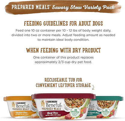 Beneful Purina Wet Dog Food, Gravy, Stew | Variety Pack | 10 oz. Tubs | 12 Count | Pack of 2