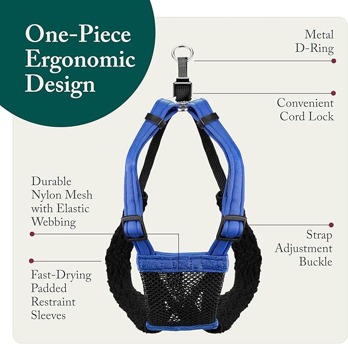 Sporn No Pull Dog Harness, Durable Nylon Mesh Harness for Small Dogs, No Choke Design, Padded Restraint Sleeves, Adjustable Fit, Easy On/Off, Ideal for Small Breeds, Blue