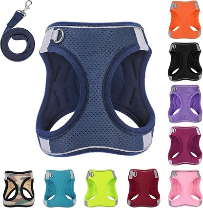 Dog Harness with Leash Set, No-Pull Step-in Reflective Pet Harness with 1 Leash Clips, Adjustable Soft Padded Easy Walk Dog Vest for Small Medium Large Dogs, Cats(Dark Blue, XLarge)