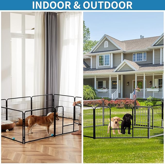 NEWBULIG Dog Playpen 8 Panels 32" Height Foldable Heavy Duty Metal Dog Exercise Playpen Puppy Fence for Indoor Outdoor Yard