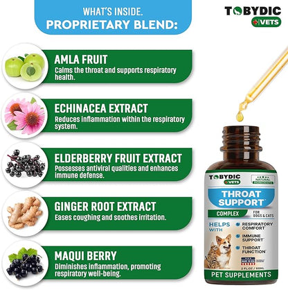 Tobydic Dry & Wet Kennel Cough Natural Relief for Dogs and Cats - Herbal Treatment Support Helps to Soothe Throat & Respiratory Trachea Comfort Supplement for Pets - Made in USA