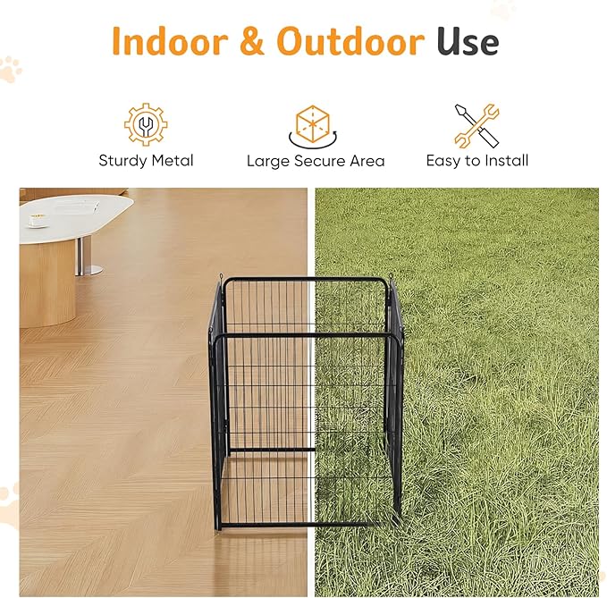 NEWBULIG Dog Playpen for Indoor 24 Inch 4 Panels - Portable Heavy Duty Metal Pet Exercise Pen, Foldable Small Dog Puppy Playpen Fence for Outdoor RV, Camping, Yard, Garden