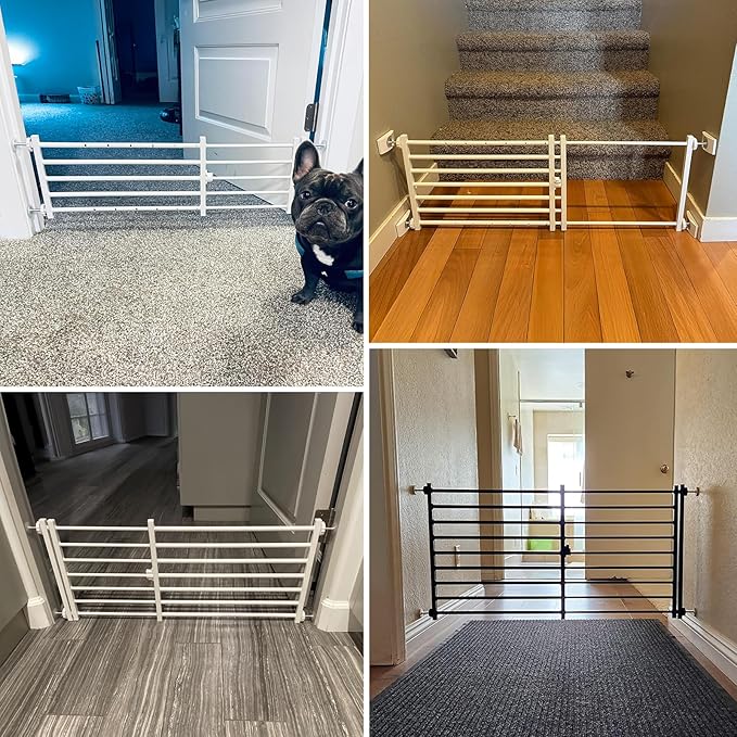 Malier Indoor Dog Gate with Door, 26-41" Extra Wide Full Metal Pet Gate Short Dog Gate for Stairs, Pressure Mount 14'' Tall Small Puppy Low Gate Easy Step Over for Doorways