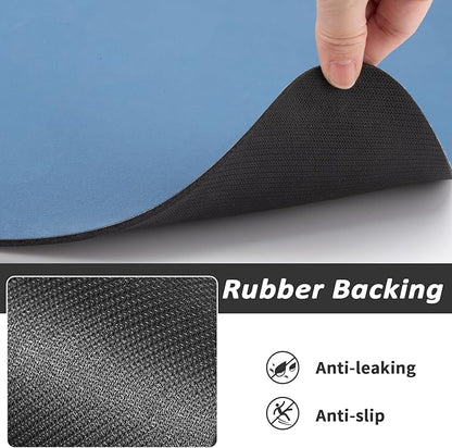 HotLive Dog Food Mat - Absorbent Cat Mat for Food and Water, No Stains Pet Feeding Bowl Mat, Easy to Clean Pet Placemats, Quick Dry Dog Water Dispenser Mat for Messy Drinkers | Paw Blue 18"x34"