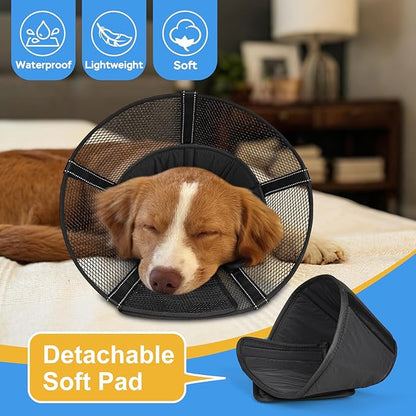 Dog Cone Collar After Surgery to Stop Licking: Soft Mesh Recovery Collar with Detachable Pad, Elizabeth Cone Alternative for Large Medium, Small Dogs, Normal Eating and Drinking (2XL)