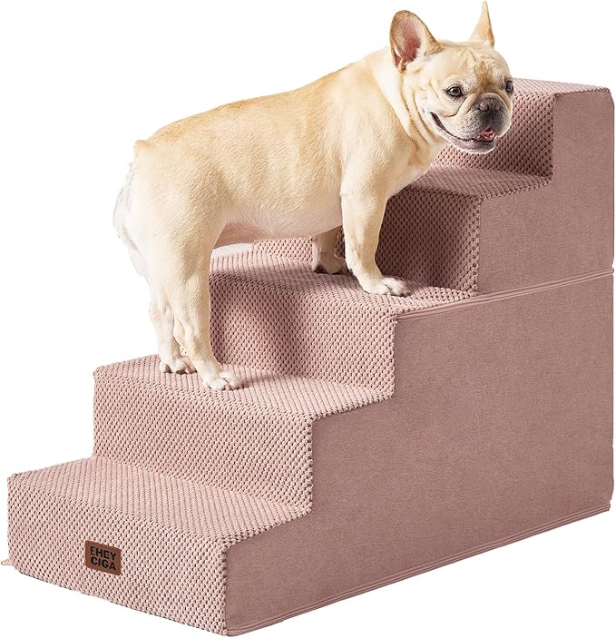 EHEYCIGA Dog Stairs for High Bed 22.5" H, 5-Step Dog Steps for Bed, Pet Steps for Small Dogs and Cats, Non-Slip Balanced Pet Ramp Indoor, Pink