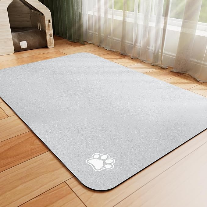HotLive Dog Food Mat - Absorbent Cat Mat for Food and Water, No Stains Pet Feeding Bowl Mat, Easy to Clean Pet Placemats, Quick Dry Dog Water Dispenser Mat for Messy Drinkers | Paw Light Grey 18"x34"