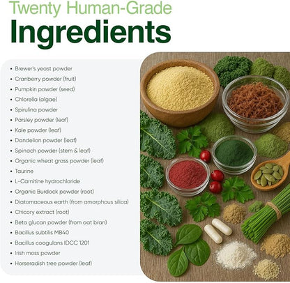 Human-Grade Superfood For Dogs, Premium Greens Powder Supplement For Dental Health, Longevity, Hip & Joint, Gut Health, Allergies, Immune Support, Skin & Coat - 3.5 oz Nutrient Dense Formula