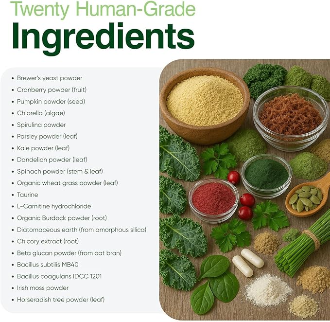 Human-Grade Superfood for Dogs, Premium Greens Powder Supplement for Dental Health, Longevity, Hip & Joint, Gut Health, Allergies, Immune Support, Skin & Coat - Peanut Butter - 3.5 oz