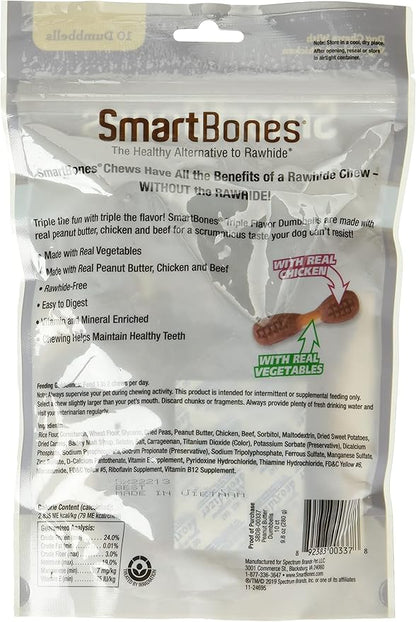 SmartBones Triple Flavor Dumbbells with Peanut Butter,Rawhide-Free Chews for Dogs,(Pack of 20)