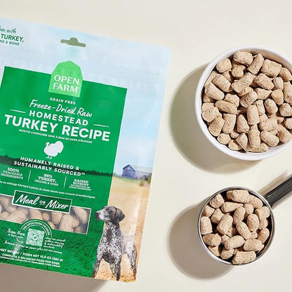 Open Farm, Freeze Dried Raw Dog Food, Morsels with 95% Meat, Organs & Bone, Organic Produce & Superfoods, Complete Meal or Freeze Dried Dog Food Topper, Turkey Recipe, 13.5oz Bag