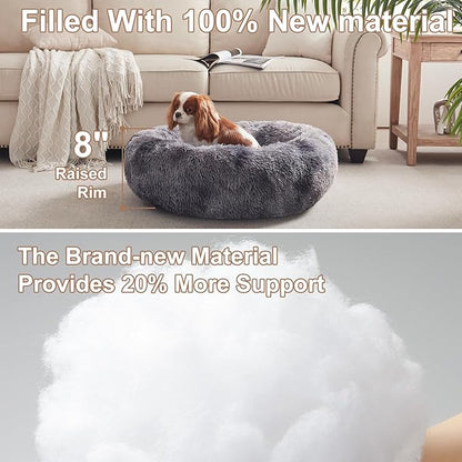 30 inches Donut Dog Bed for Medium Dogs,Calming Fluffy Round Pet Bed with Removable & Washable Cover,Fits up to 45 lbs Pets(Tie-dye Grey,Medium)
