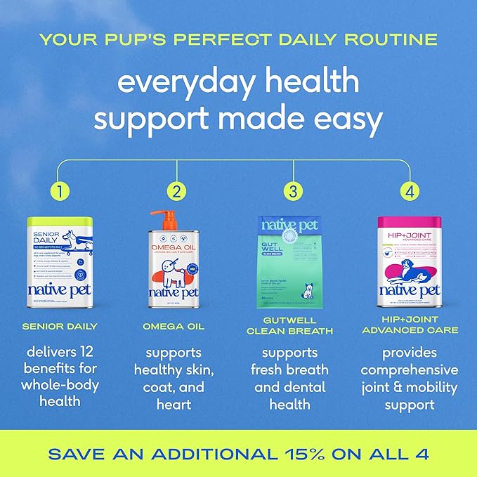 Native Pet Senior Daily Dog Vitamins & Supplements – 12-in-1 Dog Multivitamin Powder for Senior Dogs – Supports Mobility, Cognition, Digestion, Immune Health & More – 120 Scoops