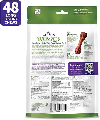 Wellness WHIMZEES Brushzees Dog Dental Treats,Extra Small Size Stick,48 Count (Pack of 2)
