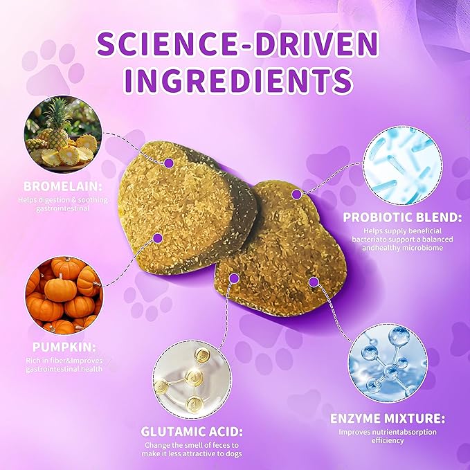 No Poop Chews for Dogs - 200 Chews Stool Eating Deterrent with Probiotics & Digestive Enzymes Supplement - Teeth Health & Immune - No Poop Eating Deterrent for Dogs - Made in USA