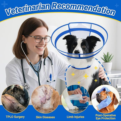Dog Cone to Stop Licking, Clear Recovery Collar with Detachable Zipper, Sturdy Elizabethan Collar for Large Medium Small Dogs, Soft Adjustable Cone After Surgery Patented, Blue M