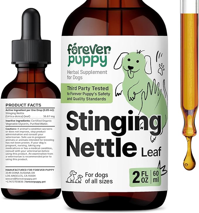 Forever Puppy Stinging Nettle Leaf for Dogs - Itchy Skin Relief for All Breeds & Sizes - Liquid Dog Food Supplements for Irritation & Itching - Skin and Coat Supplement - Sugar & Alcohol-Free - 2 oz