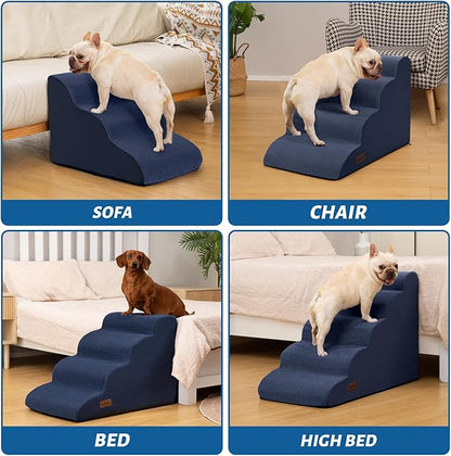 Aodisman 5-Step Dog Stairs and Ramp for High Bed, Non-Slip Sturdy Pet Steps for Small Dogs and Cats,22.2" H,Blue