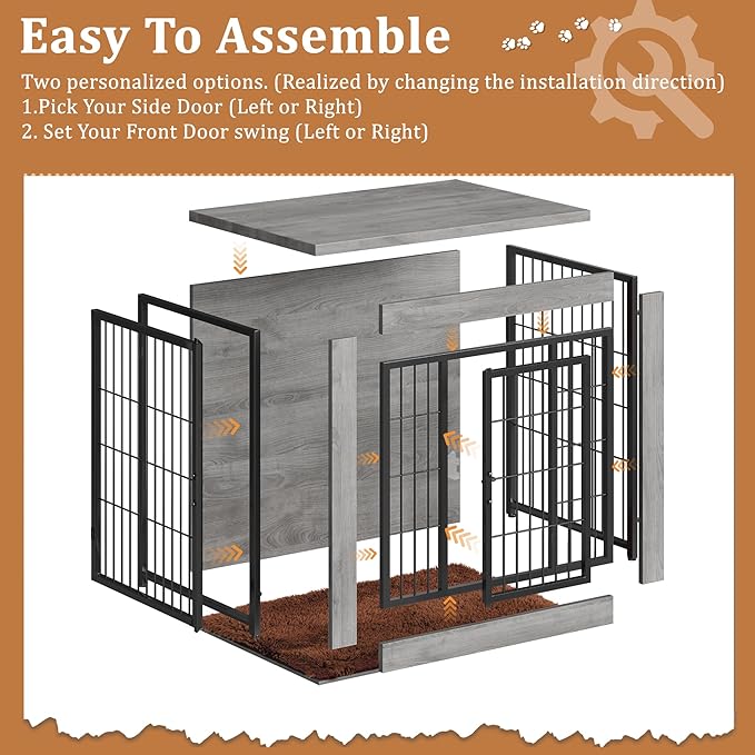 Greesum Modern Dog Crate Furniture That Doubles as a Side Table - Sturdy Wooden Kennel with Double Door Design, Equipped with Soft Cushion & Chew-Resistant Resign, Suitable for Dogs