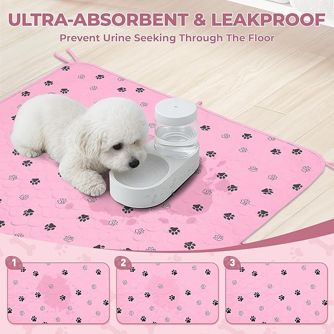 Fostanfly Washable Pee Pads for Dogs, 2 Pack Large 36"x41" Ultra-Absorbent and Leak-Proof Non-Slip Reusable Potty Training Pads for Dogs, Cats, Puppy, Potty of Add 8 Lanyards, Pink