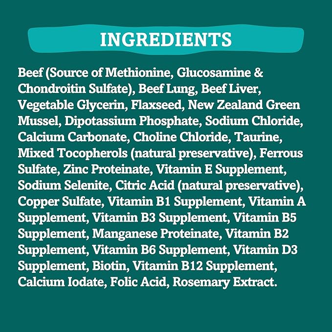 RawTernative Air Dried Dog Food, High Protein, Over 90% Real Beef & Beef Organs + New Zealand Green Mussels, Complete Meal or Topper, Grain Free, Gluten Free, Non GMO, (1 lb Bag)