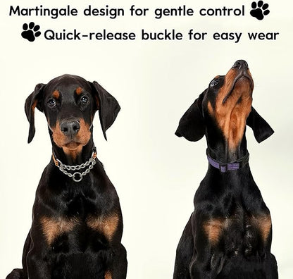 Martingale Dog Collars, Reflective Nylon Collar with Stainless Steel Chain, Adjustable Walking Training Dog Collars with Quick Release Buckle, Suitable for Small Medium Large Dogs(Purple,M)