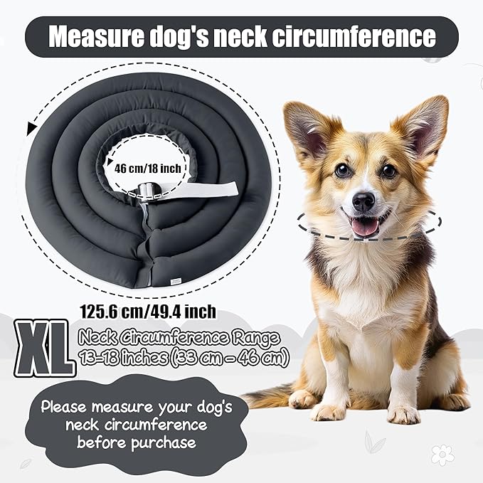 Soft Dog Cone Collar - Adjustable Recovery Cone for Large Dogs After Surgery to Stop Licking, Waterproof Elizabethan Protective Neck Donut Collar Alternative for Pet (Grey, XL)