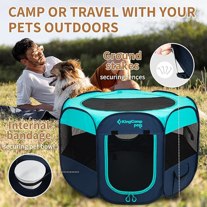 KingCamp Dog Playpen, Portable Foldable Cat Kitten Puppy Tent Crates 29"/36"/50" Pop Up Pet Playpen with Zippered Bottom & Cover for Indoor Outdoor Use (X-Large, Green)