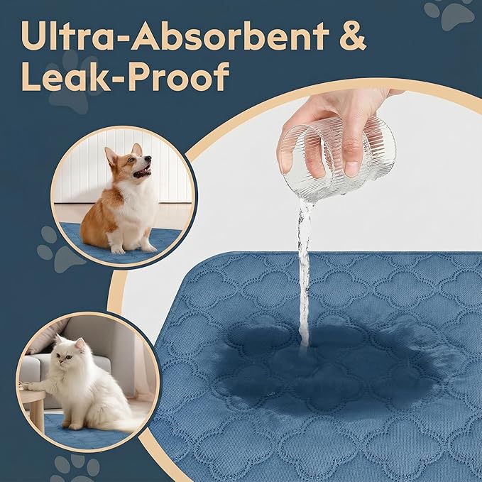 FunFurry Washable Pee Pads for Dogs - 2 Pack Reusable Pee Pads，Waterproof Puppy Pads，Pet Training Pads，Super Absorbent with Dog Paw Shape Non-Slip Backing (Blue, 31" X 36" - 2 Pack)