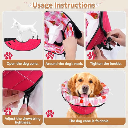 Soft Dog Cone Collar After Surgery: Adjustable Long Foldable Comfy Recovery Shame Elizabethan Stop Licking Small Medium Large Dogs (Red, M)