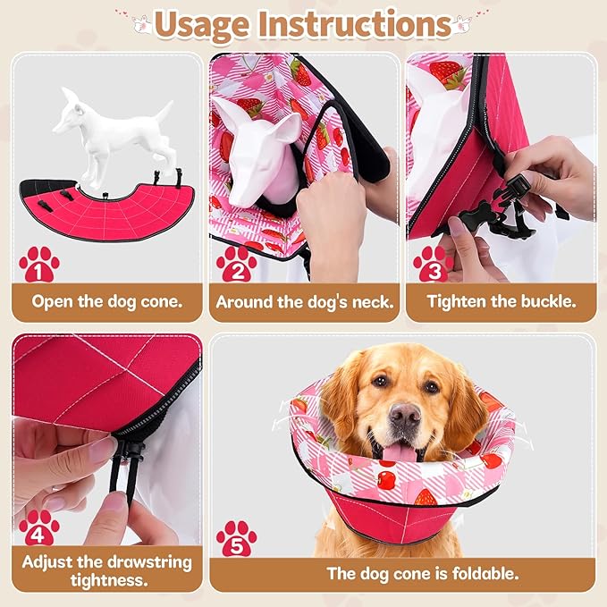 Soft Dog Cone Collar After Surgery: Adjustable Long Foldable Comfy Recovery Shame Elizabethan Stop Licking Small Medium Large Dogs (Red, S)