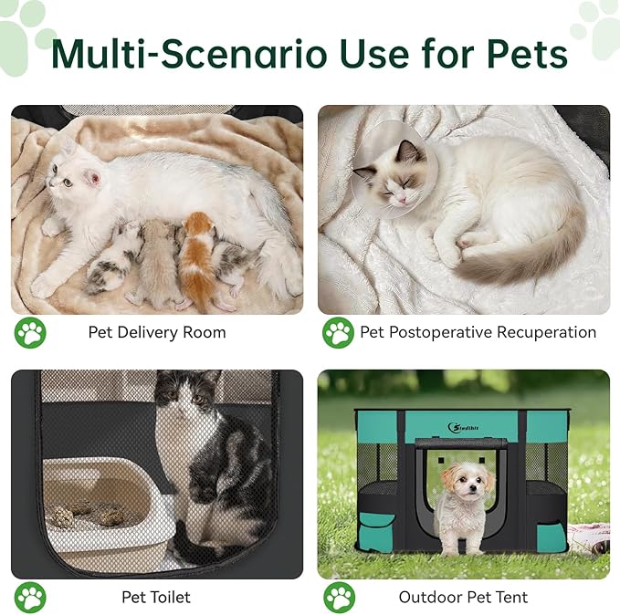 Dog Playpen,Cat Pet Puppy Pen,Portable Playpens for Dogs Indoor Outdoor Travel Camping Use,Foldable Dog Kennel Tent Crate for Rabbit Small Animals with Carrying Case (Green, Small)