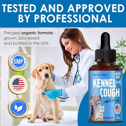 Kennel Cough Treatment for Dogs Helps with Dry, Wet, Barking Cough – Herbal Cat and Dog Cough Treatment Soothes and Calms Irritated Throat, Supports Breathing, Clears Airways – 2-oz Bottle