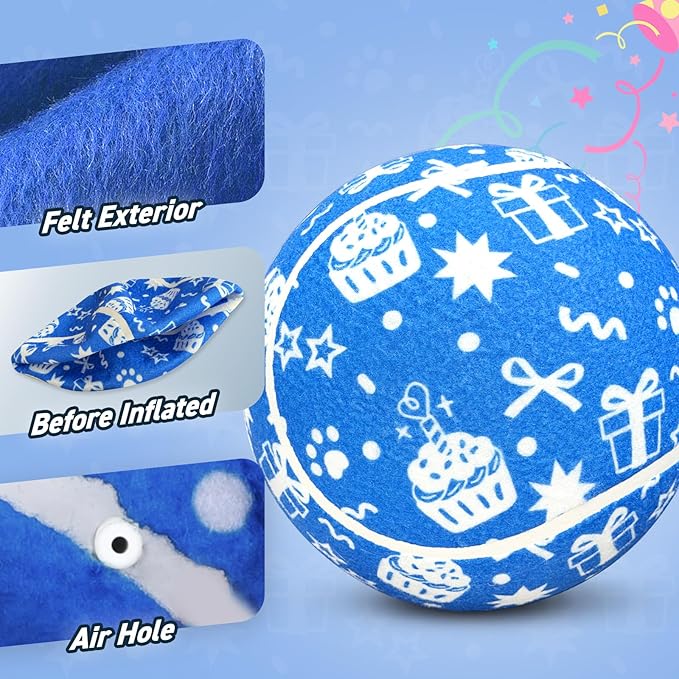 QDAN Dog Birthday Gift: Dog Birthday Toy 9.5" Big Giant Tennis Ball for Dogs Outdoor Water Play, Large Tennis Balls for Large Medium Dog, Blue