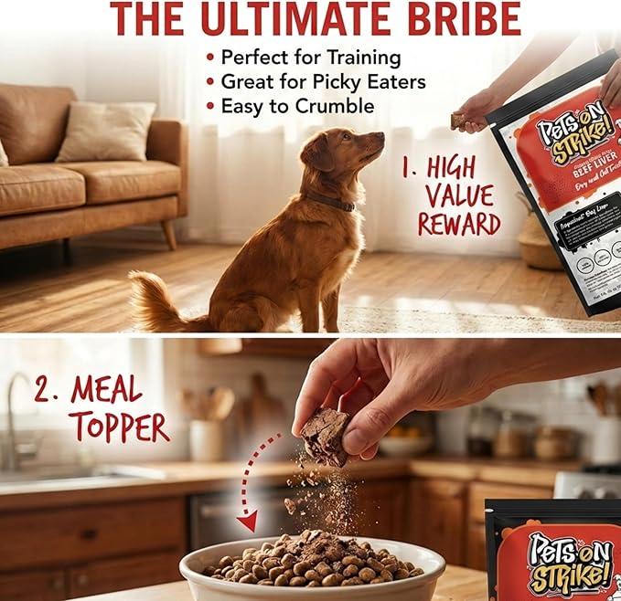 Freeze Dried Beef Liver for Dogs & Cats – Single Ingredient Dog Treats – USA Sourced & Made – High Protein, All Natural, Grain Free – Raw Freeze-Dried Training Treats (3oz)