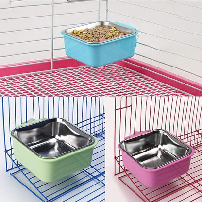 kathson 3PCS Crate Dog Bowl Hanging Cage Food Bowl Stainless Steel Removable Pet Food Spoon Water Feeder Bowls Coop Cup for Puppy Cat Bird Rabbit