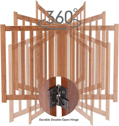 LZRS 2-Panel Wooden Free Standing Foldable Dog Gate Indoor – Solid Hardwood 24" High, Step-Over Safety Pet Gate for Doorways, Stairs & Small Spaces - Indoor Use, Oak