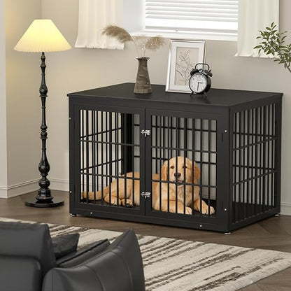rehomerance 48 Inch Heavy Duty Dog Crate Furniture for Large Dogs, Decorative Pet House End Table, Extra Large Wooden Cage Kennel Furniture Indoor, Black