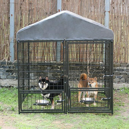Dog Kennel Outdoor 4.5 x4.5 x4.9 ft with Roof and Rotating Bowl Holders, Large Metal Dog Enclosure, Heavy Duty Dog House Built with Robust 4mm Diameter Wire (4.5'L x 4.5'W x 4.9'H)