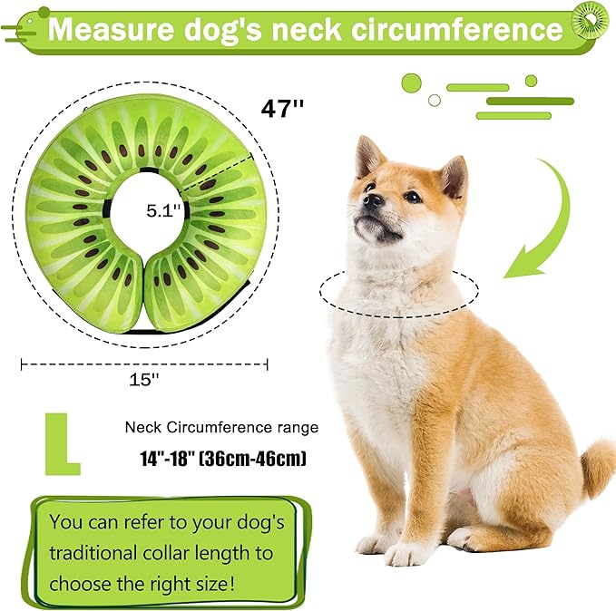 Recovery Donut Collar for Dogs & Cat,Inflatable Dog Cone Collar Alternative After Surgery,Soft Cone for Large Medium Small Dog,Adjustable Pet Neck Donut(Kiwi,L)