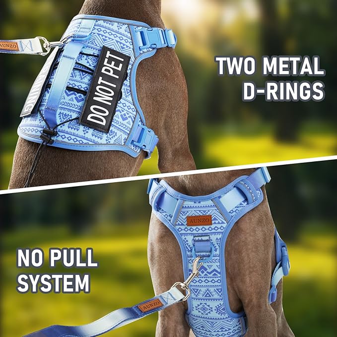 Dog Vest Harness for Medium Sized Dogs No-Pull Tactical Harness with 2 Metal Leash Clips, Easy On/Off with Neck Buckle, Adjustable Soft Padded Reflective Oxford Dog Vest with Easy Control Handle